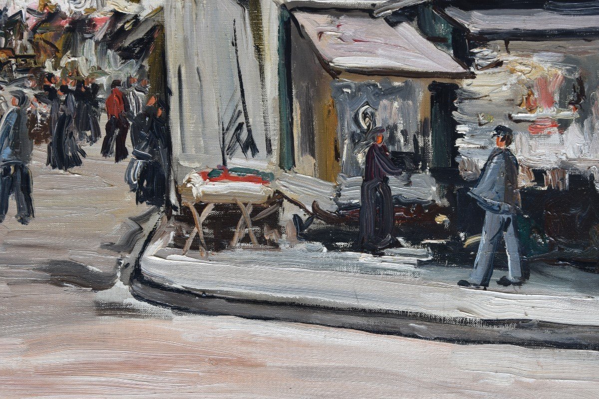 Andrée Bizet "rue Du Marché"" Oil On Canvas 60x73-photo-2
